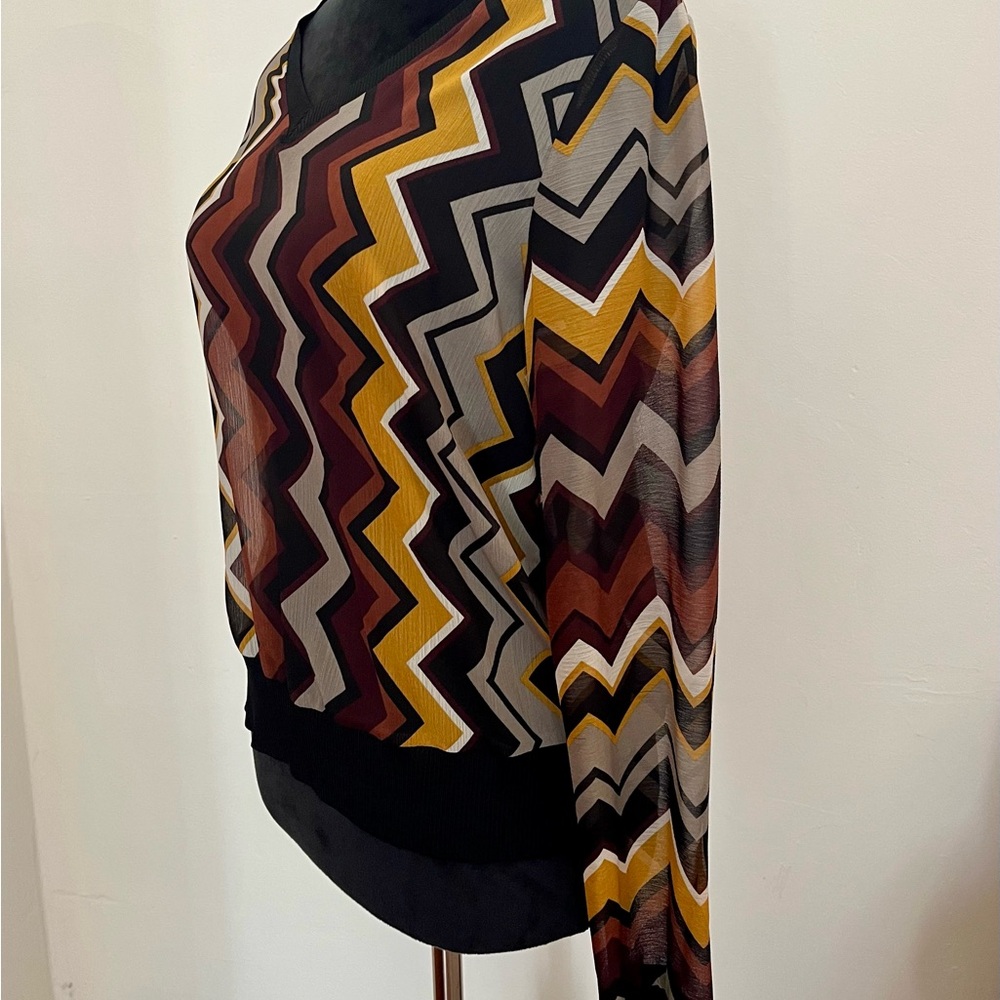 Missoni for Target Black and Brown Graphic Long Sleeve Blouse Size Small - Picture 5 of 10